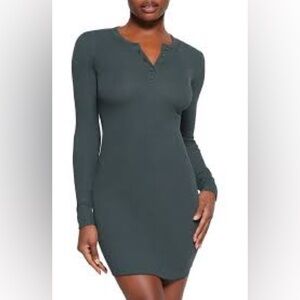 SKIMS | Dresses | Skims Stretch Cotton Rib Henley Dress Dark Green Large 68  | Poshmark